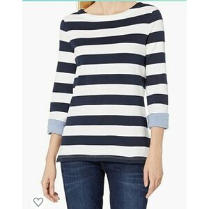 Nautica Coastal Nautical Stripe Shirt 100% Cotton Medium Navy Blue White